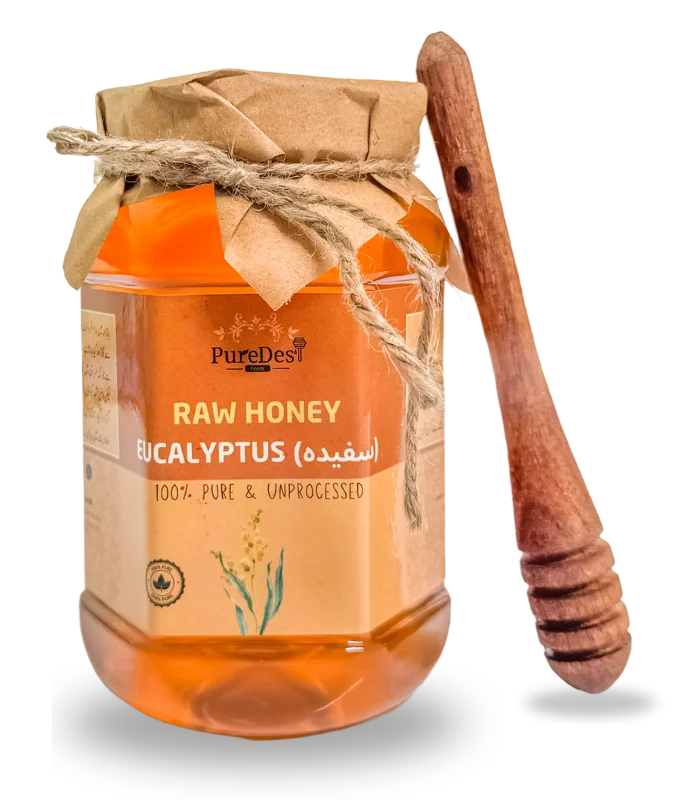 Pure Desi Honey collection featuring 100% raw, cold-extracted honey with no additives or heat processing, showcasing Sidr, Eucalyptus, and Acacia varieties. Available for home delivery and cash on delivery in Pakistan.